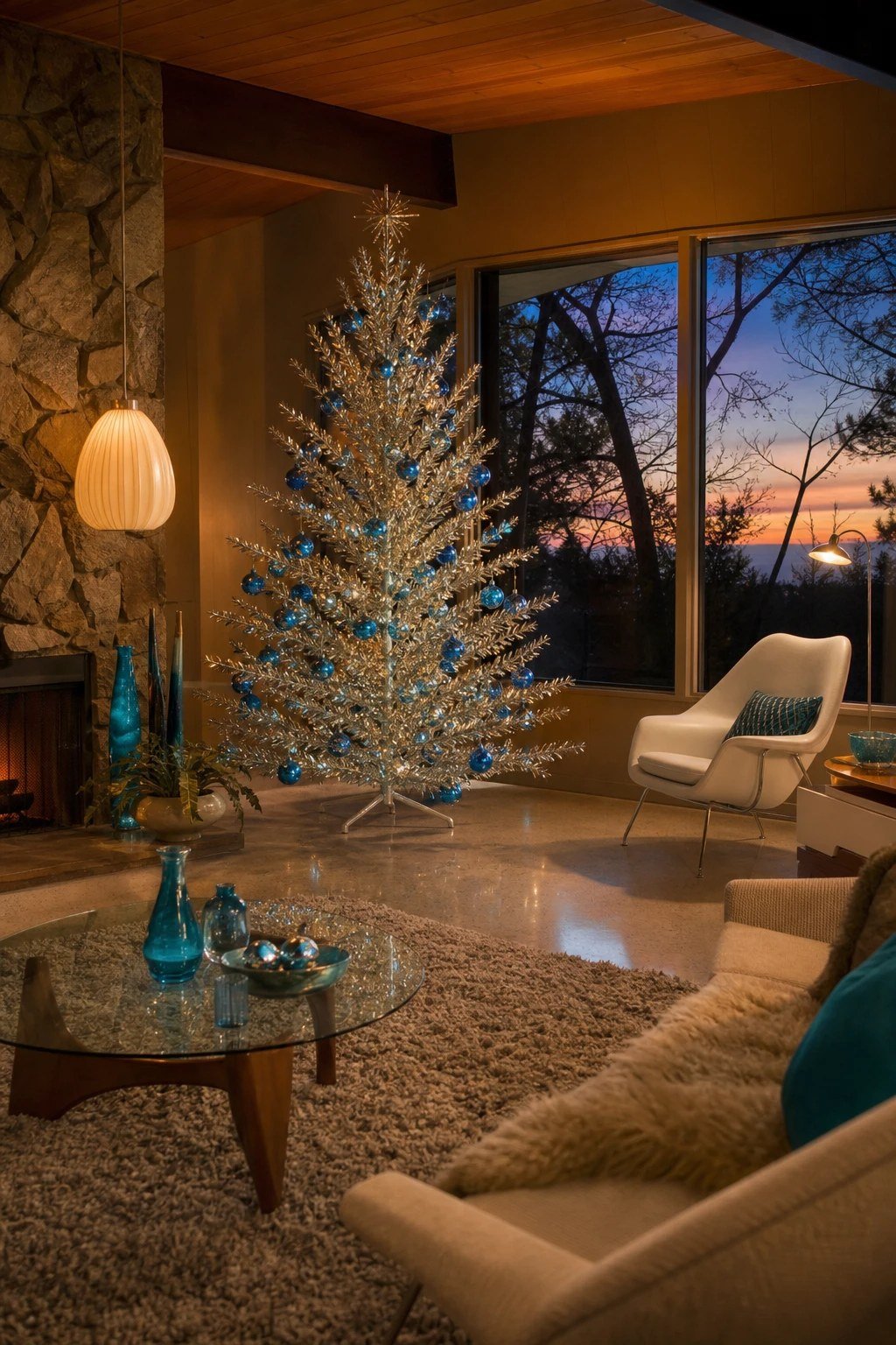 A silver aluminum tree