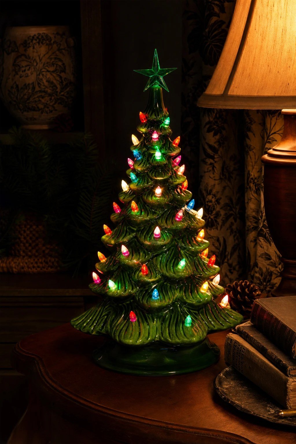 A ceramic tree on the side table