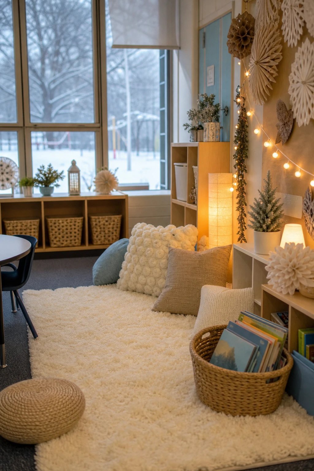 A cozy winter reading corner