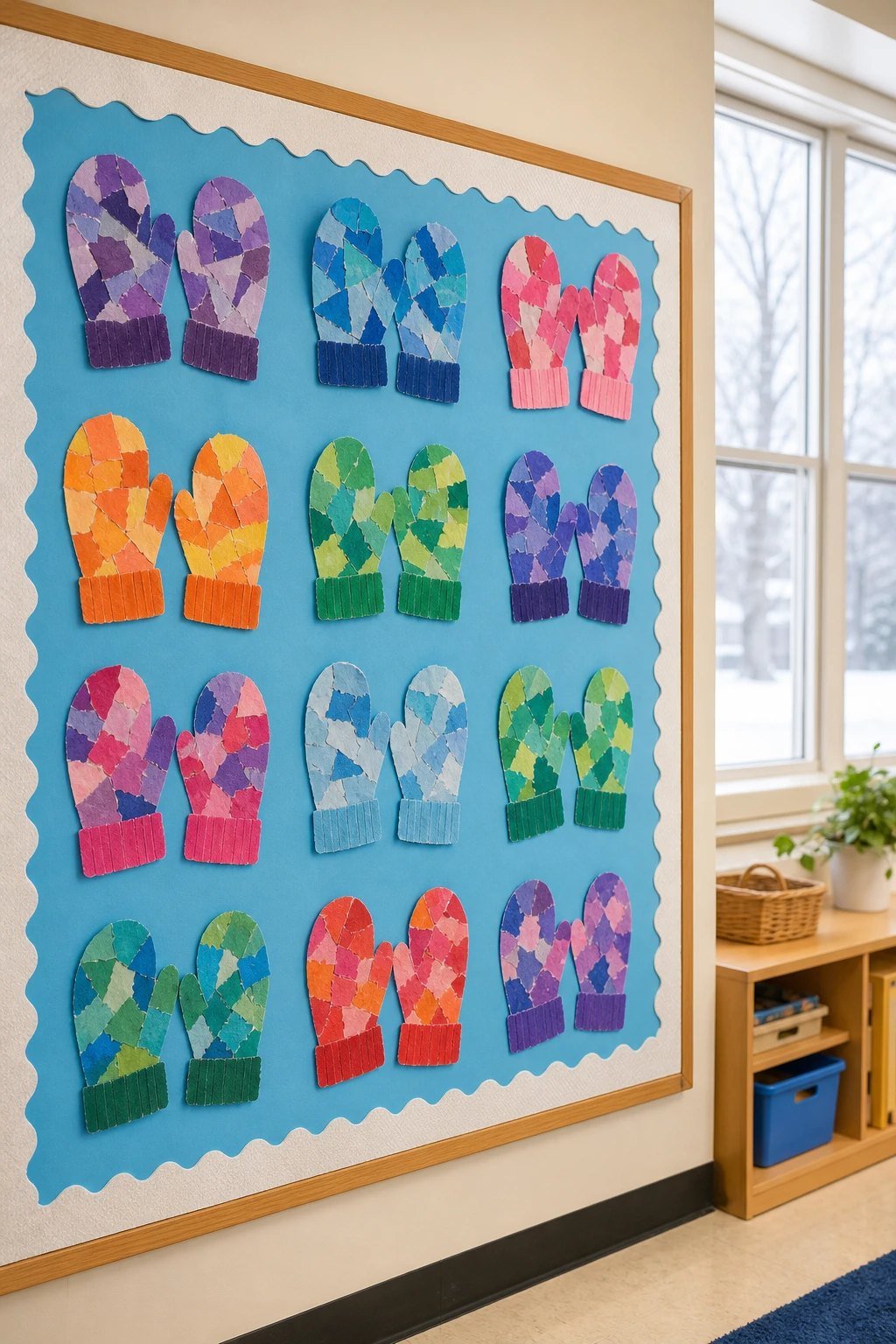 Torn paper mitten collage